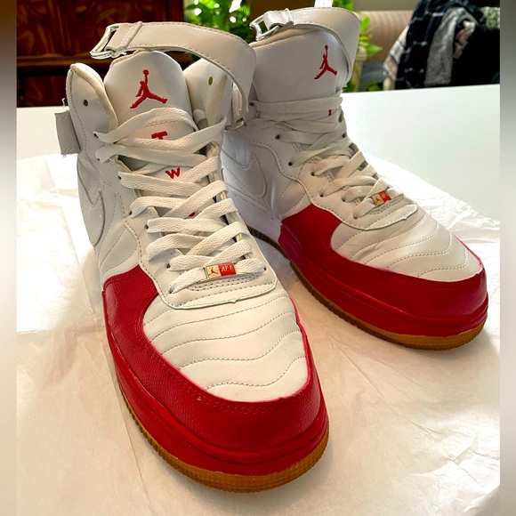 Jordan Other - Nike Air Force One Jordan’s High-Tops Red & White 11 & 1/2 M Leather ankle adjus